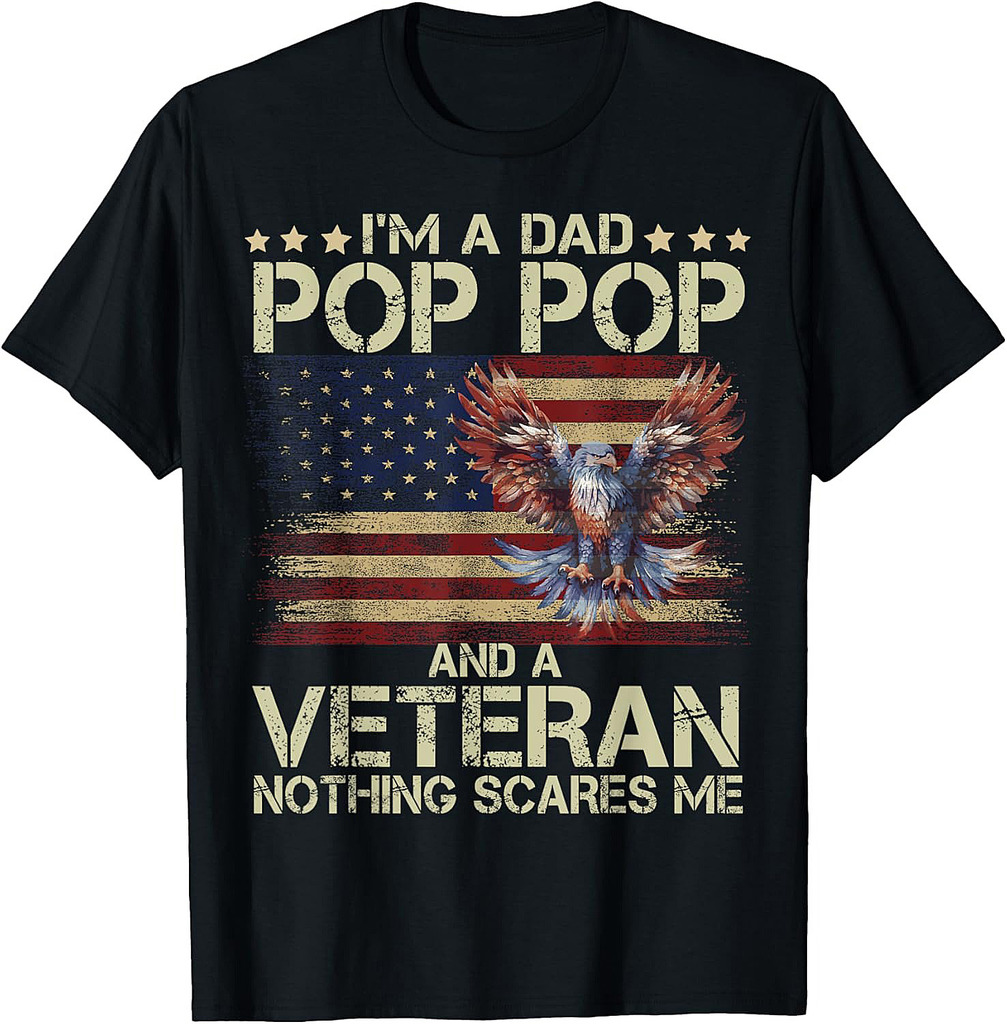 Dad Pop Pop Veteran American Flag flying eagle Father's Day T-Shirt