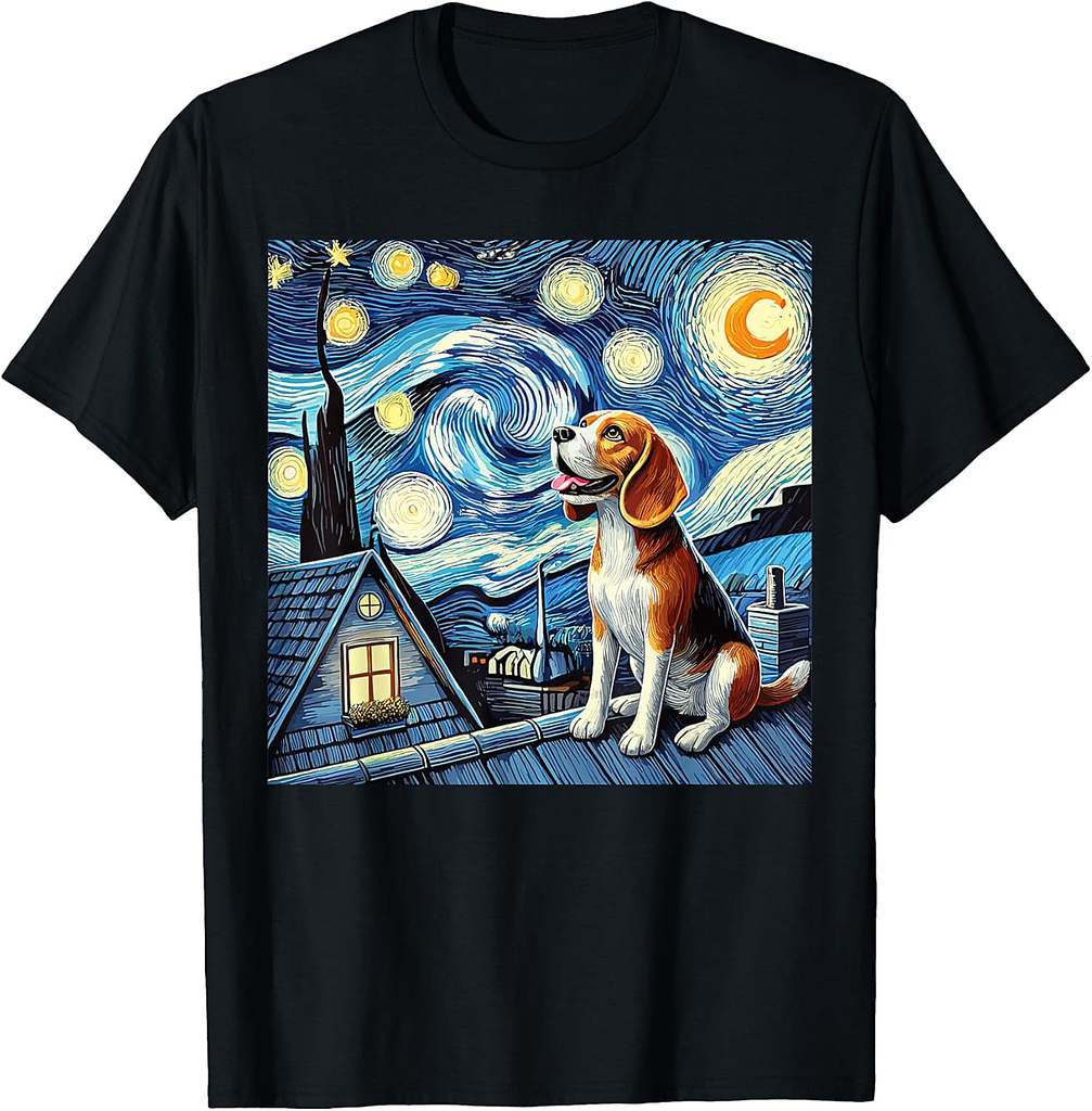Beagle Under The Starry Night on Rooftop T-Shirt