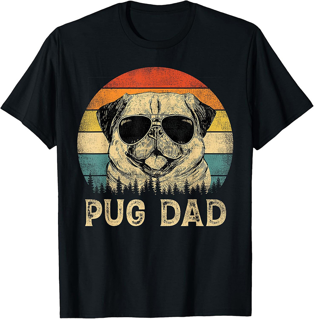 Vintage Pug Dad Dog Lovers Father's Day Tee T-Shirt