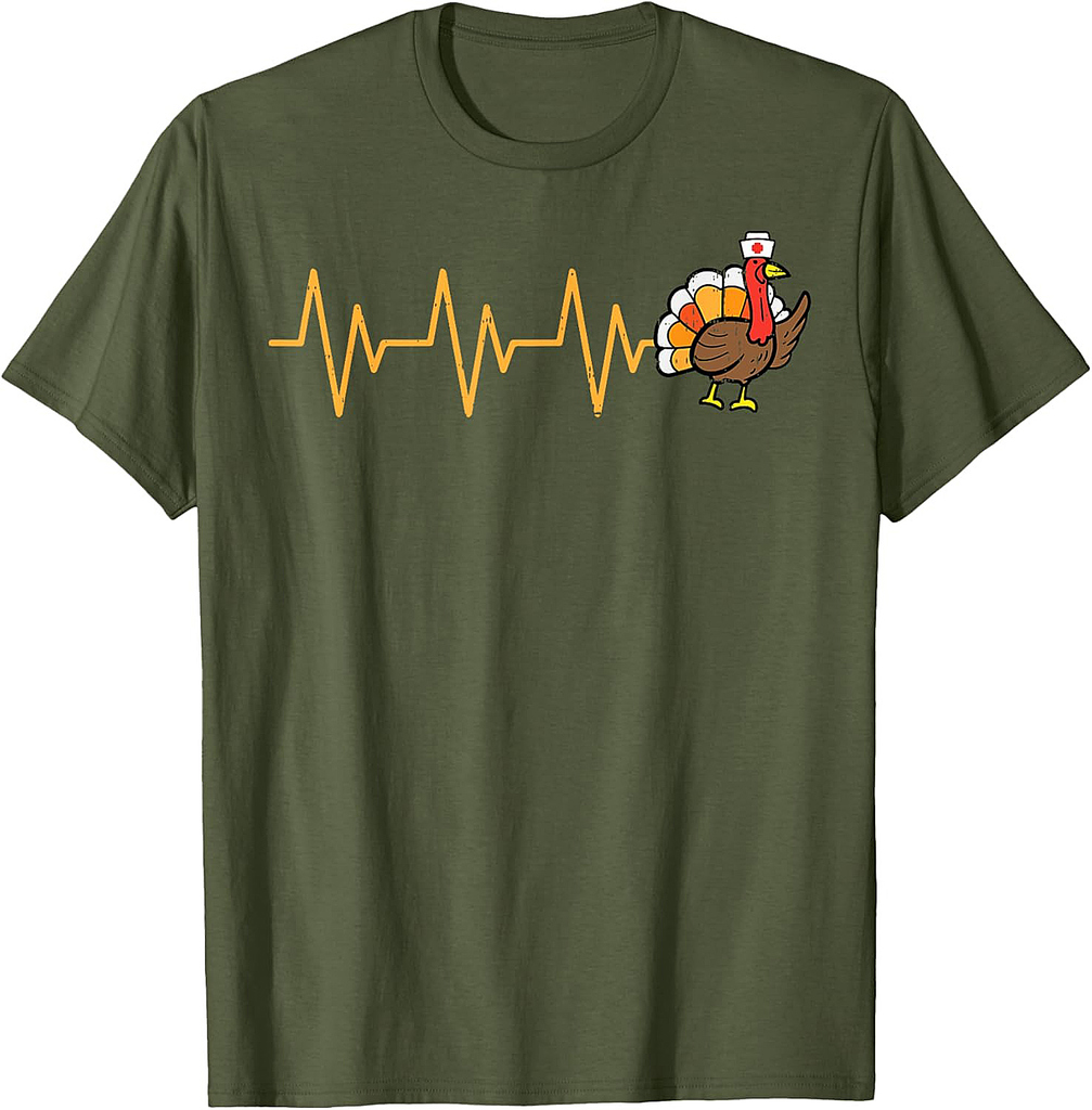 Heartbeat Turkey Nurse Thanksgiving Scrub Top Fall RN ICU ER T-Shirt