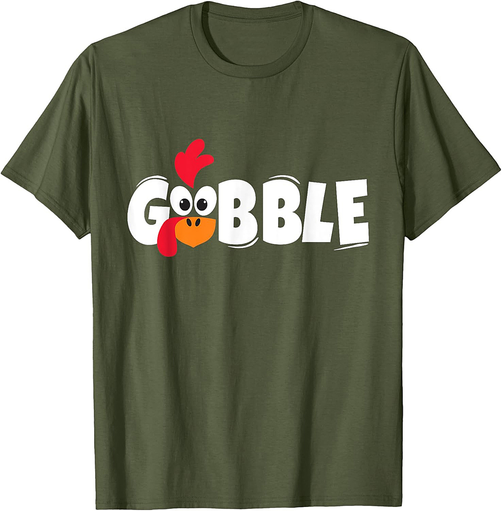 Funny Thanksgiving GOBBLE Turkey Face Adult Boys Girls T-Shirt