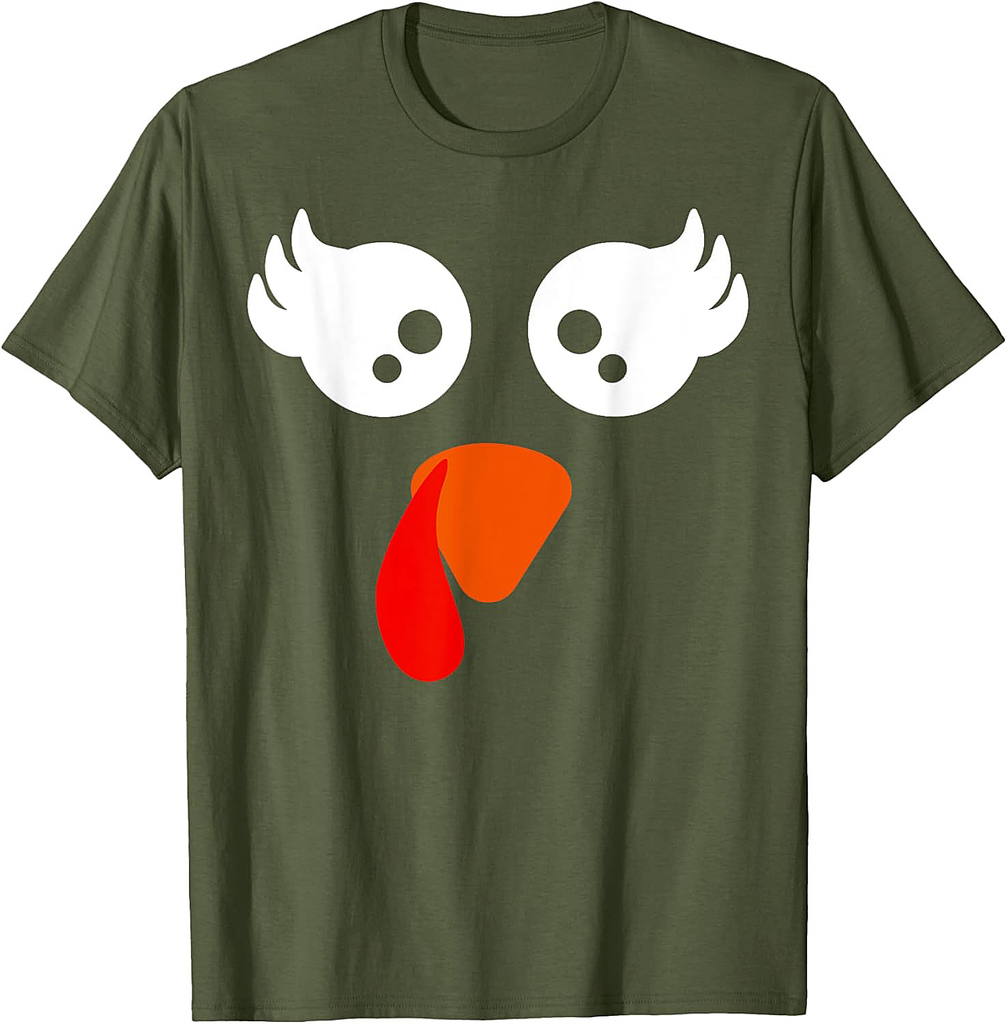Turkey Face Eyelashes Halloween Costume Thanksgiving Funny T-Shirt