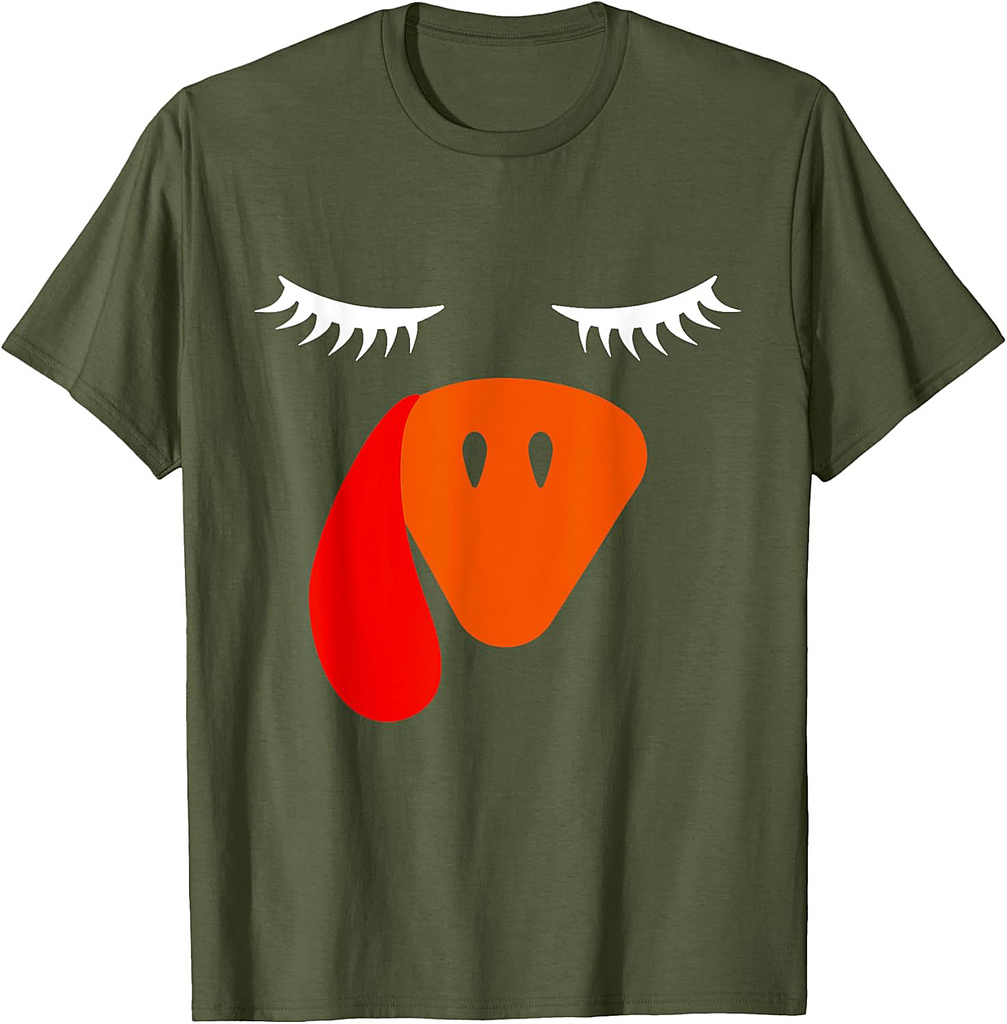 Turkey Face Eyelashes Halloween Thanksgiving Funny T-Shirt