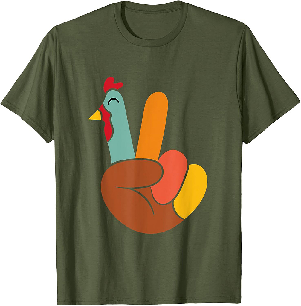 Peace Hand Sign Turkey Funny Turkey Thanksgiving T-Shirt