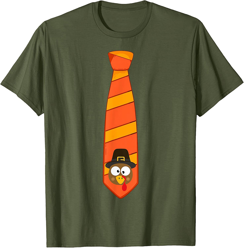 Funny thanksgiving tie with turkey for family dinner T-Shirt