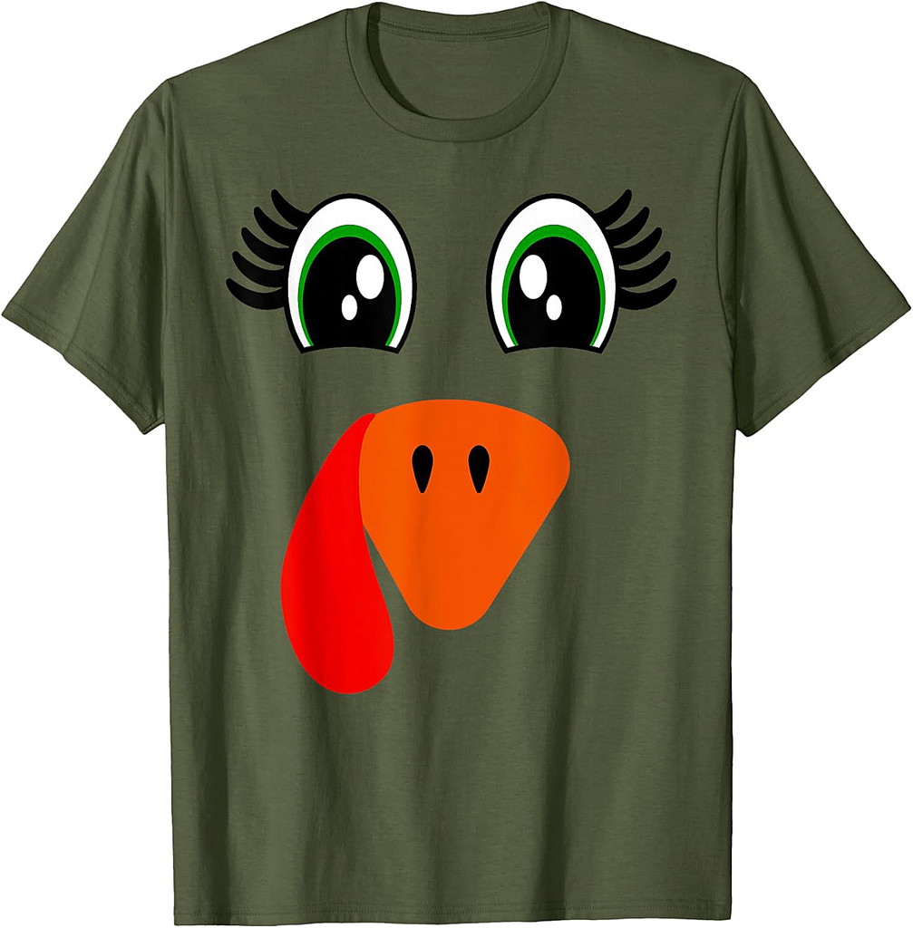 Turkey Face Eyelashes Halloween Thanksgiving T-Shirt