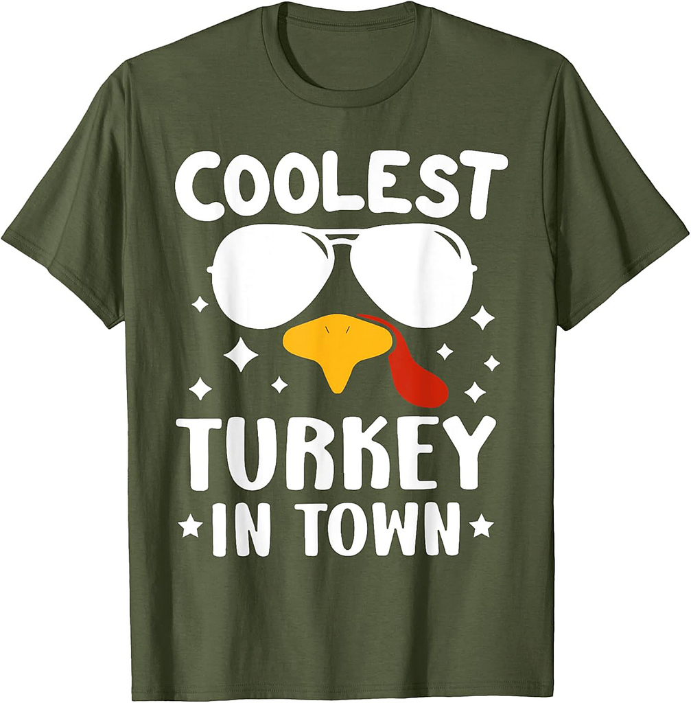 Funny Coolest Turkey In Town Unisex Adults Thanksgiving T-Shirt
