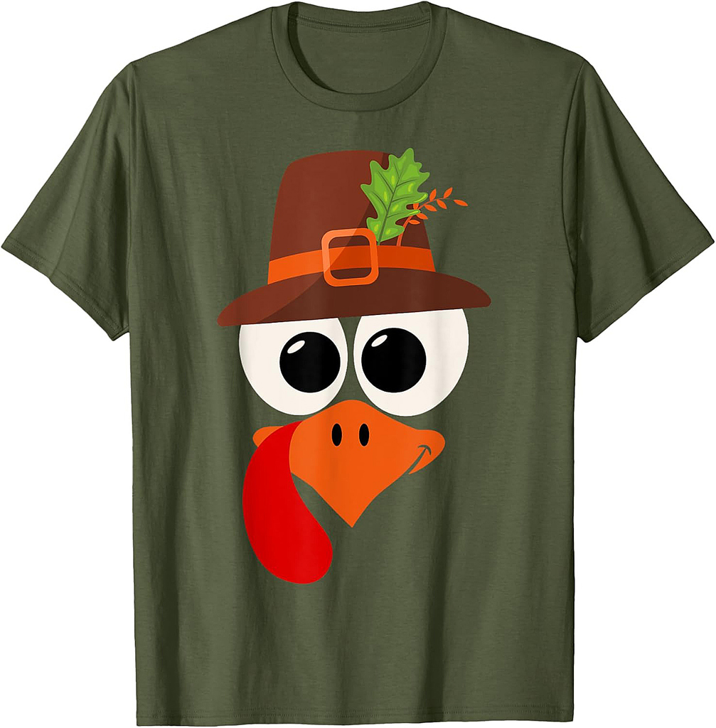 Turkey Face With Glasses & Pilgrim Hat For Thanksgiving T-Shirt