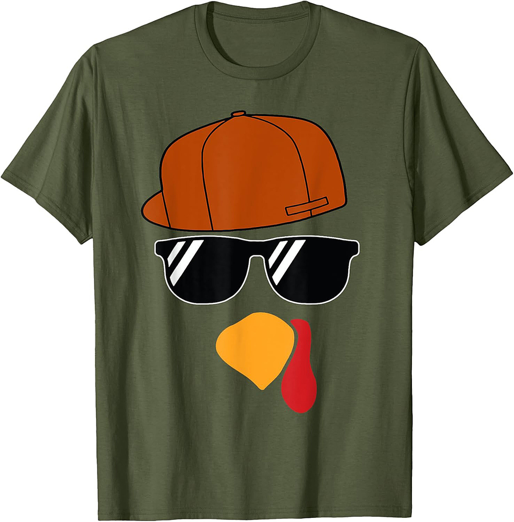 Boys Turkey Face Thanksgiving Trucker Hat Glasses Mens T-Shirt