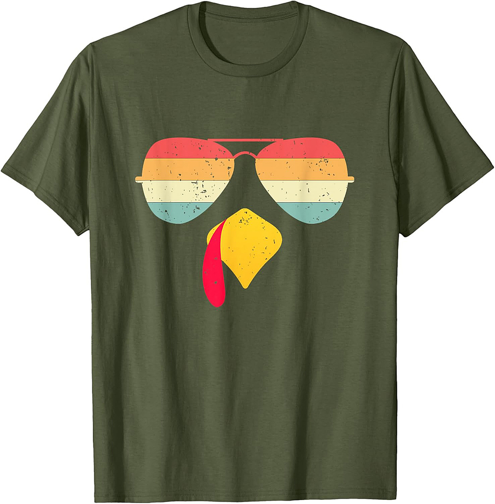Cool Turkey Face With Sunglasses Funny Thanksgiving For Boys T-Shirt
