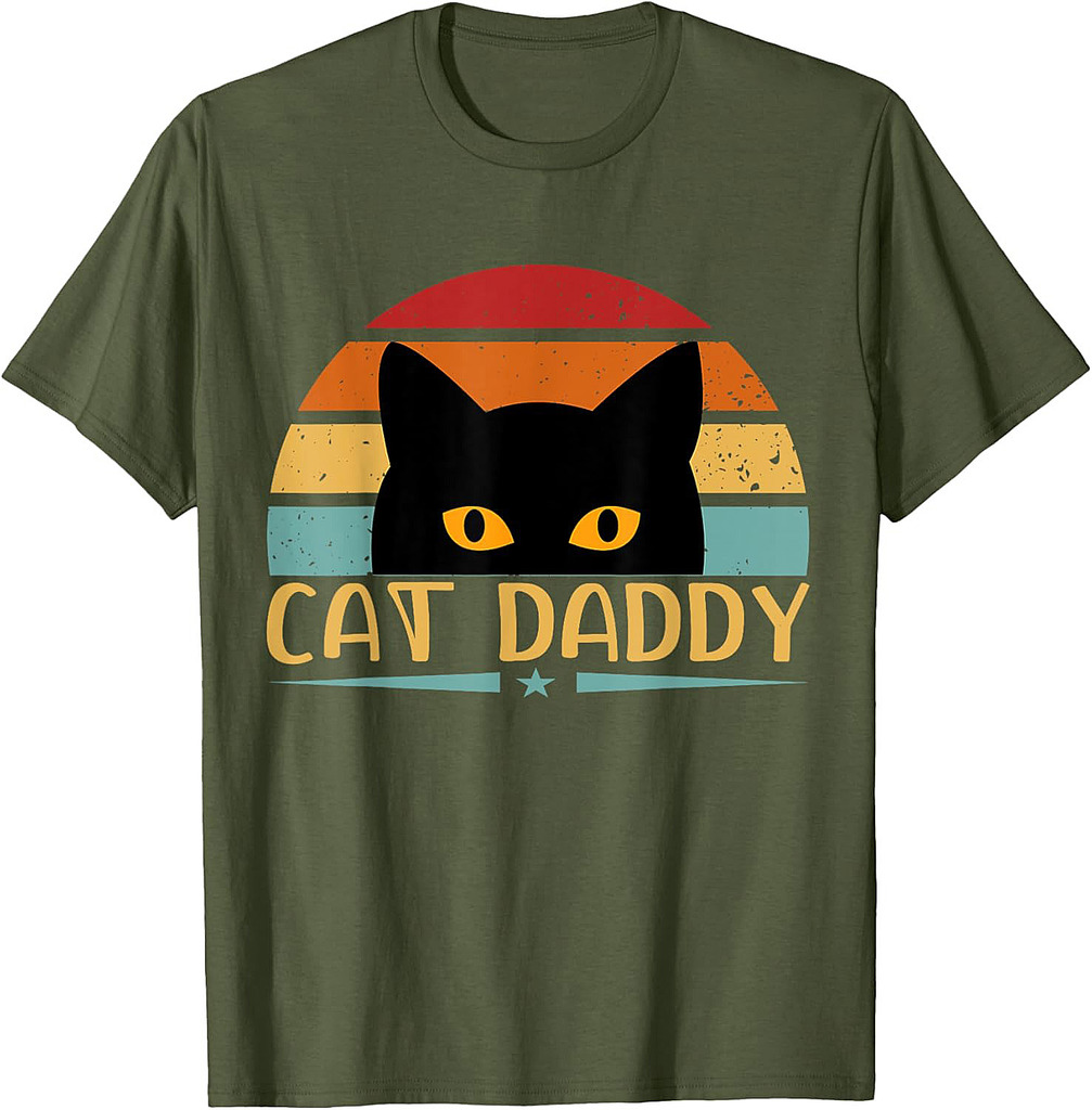Black Cat Daddy Retro Birthday & Father's Day Cat Dad Mens T-Shirt