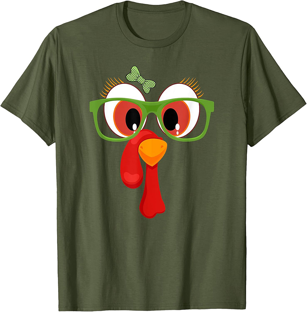 Funny Thanksgiving Turkey Girl Face Sunglasses Brown Eyes 01 T-Shirt
