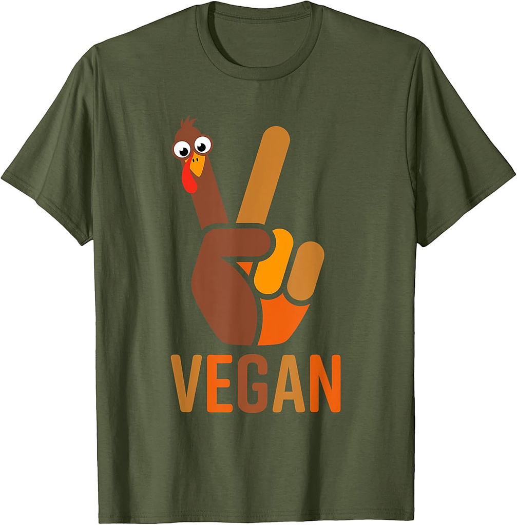 Funny Thanksgiving Shirts Women Men Peace Sign Turkey Vegan T-Shirt