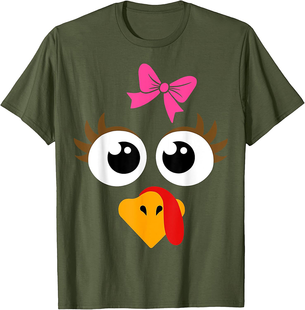 Cute Thanksgiving Turkey Face Shirt Women Girls Turkey Day T-Shirt
