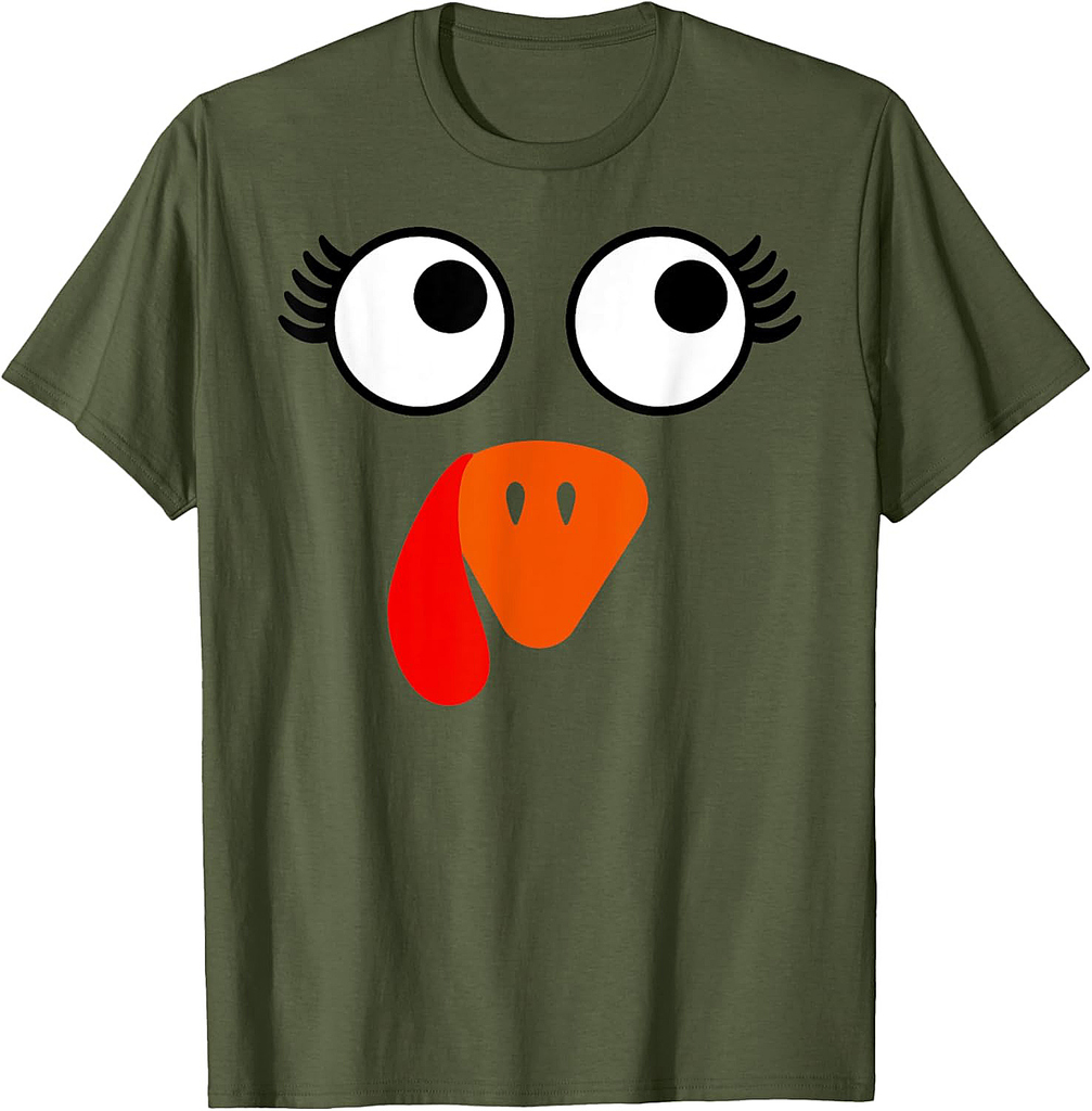 Turkey Face Eyelashes Halloween Thanksgiving Funny Costume T-Shirt