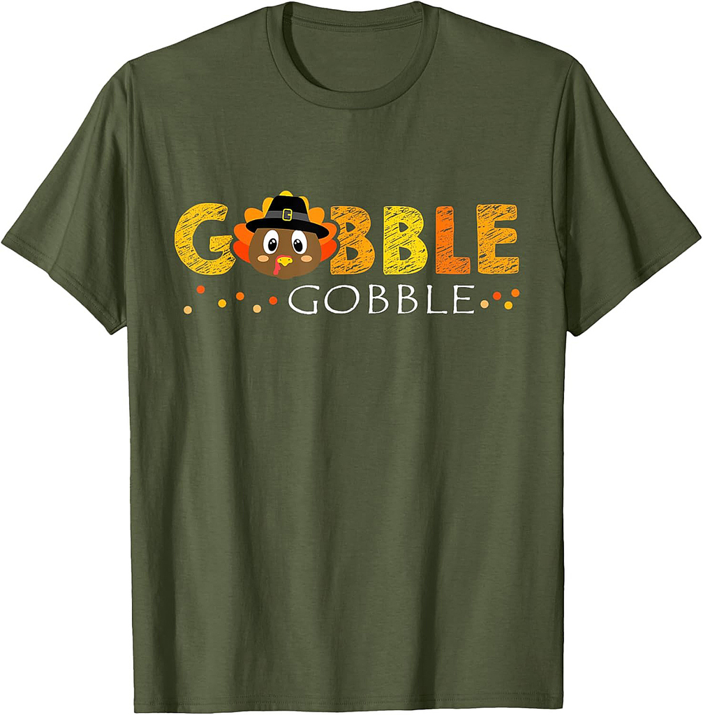Cute Gobble Gobble Turkey Pilgrim Little Boys Thanksgiving T-Shirt