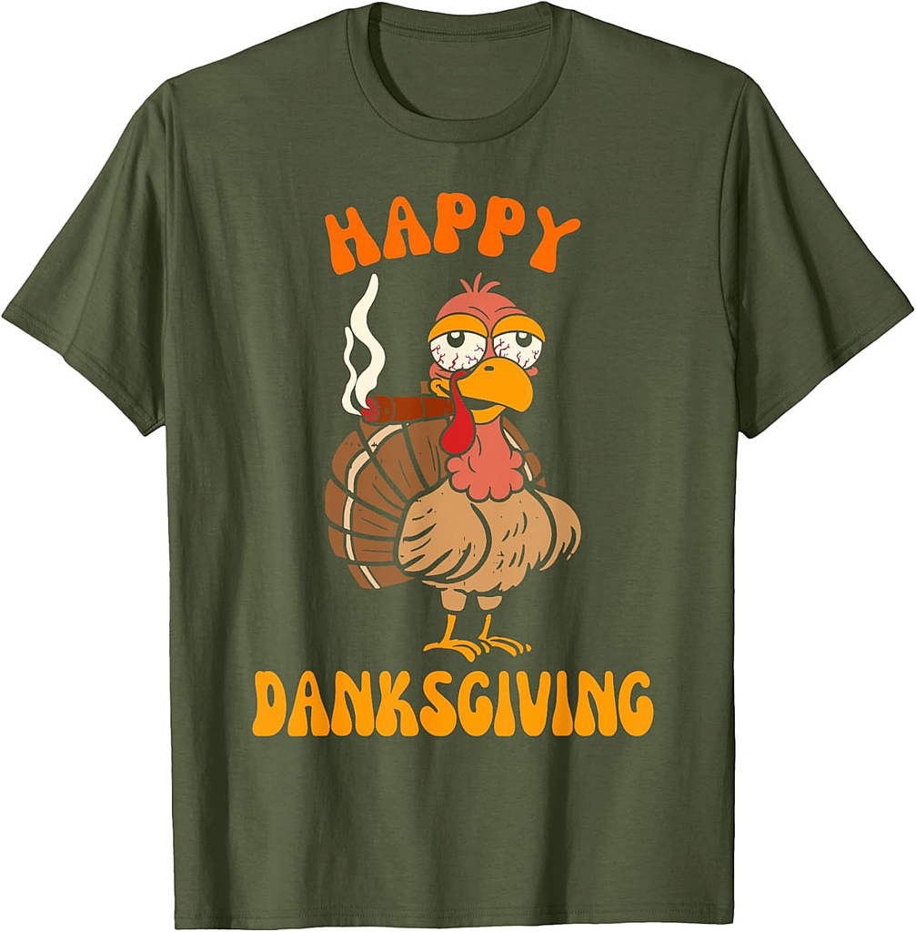 Thanksgiving Cannabis Weed Turkey Smoking Happy Danksgiving T-Shirt