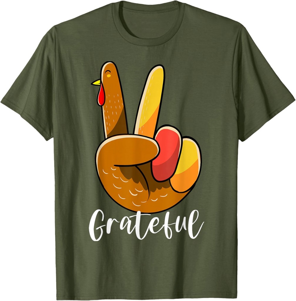 Peace Sign Hand Turkey Thanksgiving Grateful Women Girl T-Shirt