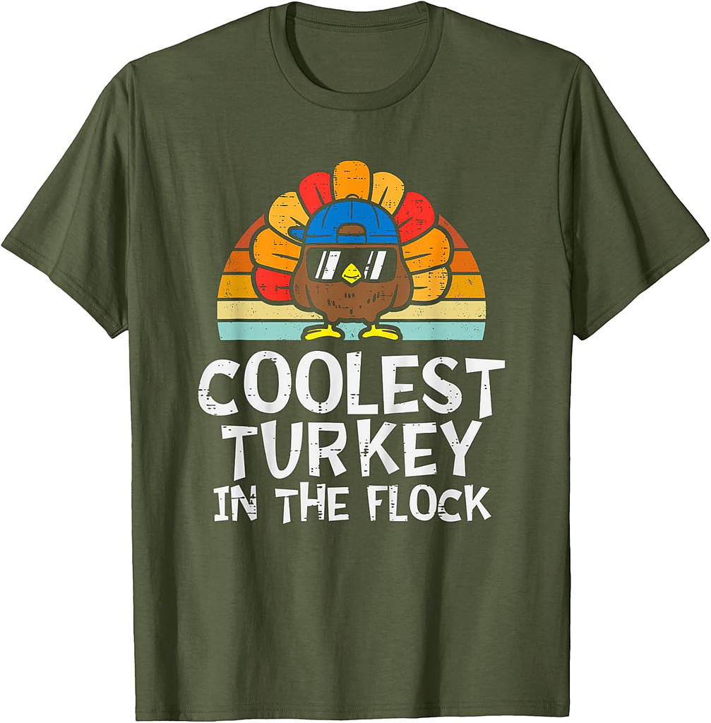 Coolest Turkey In The Flock Shirt Toddler Boys Thanksgiving T-Shirt