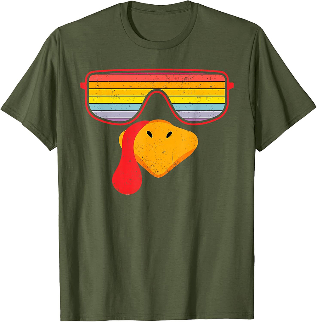 Vintage Turkey Face Thanksgiving Sunglasses Bow Costume Boy T-Shirt