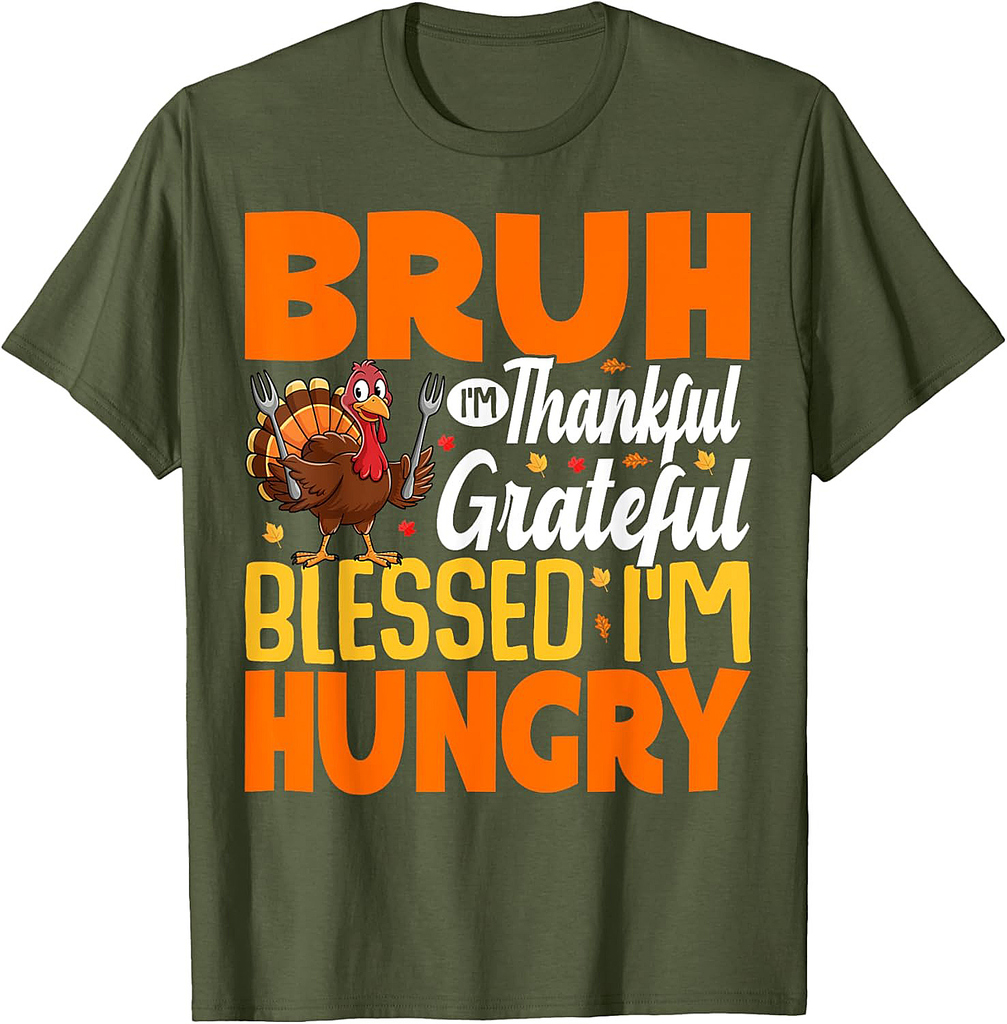 Thanksgiving Shirts for Men Bruh Thankful Blessed T-Shirt