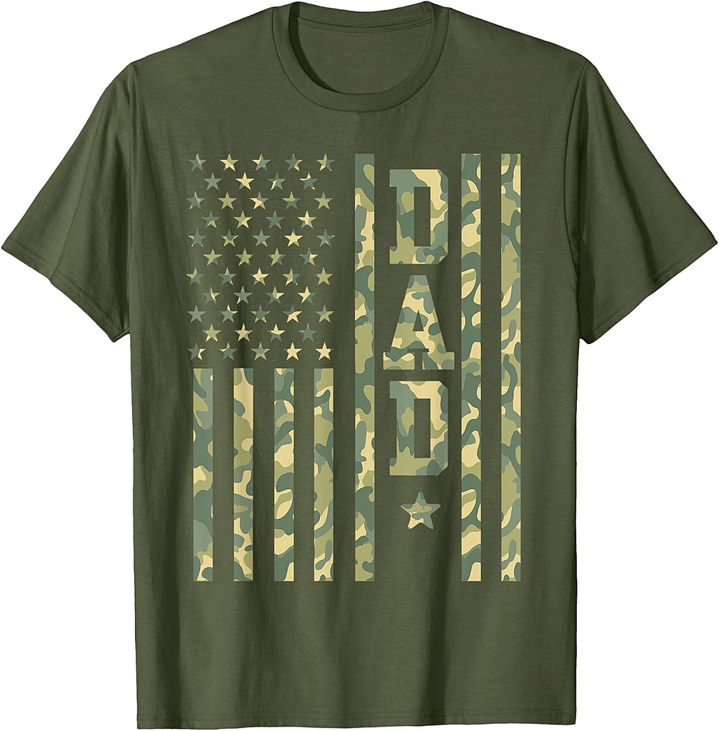 Mens Dad American Flag Camo Dad Gifts Patriotic Father's Day T-Shirt