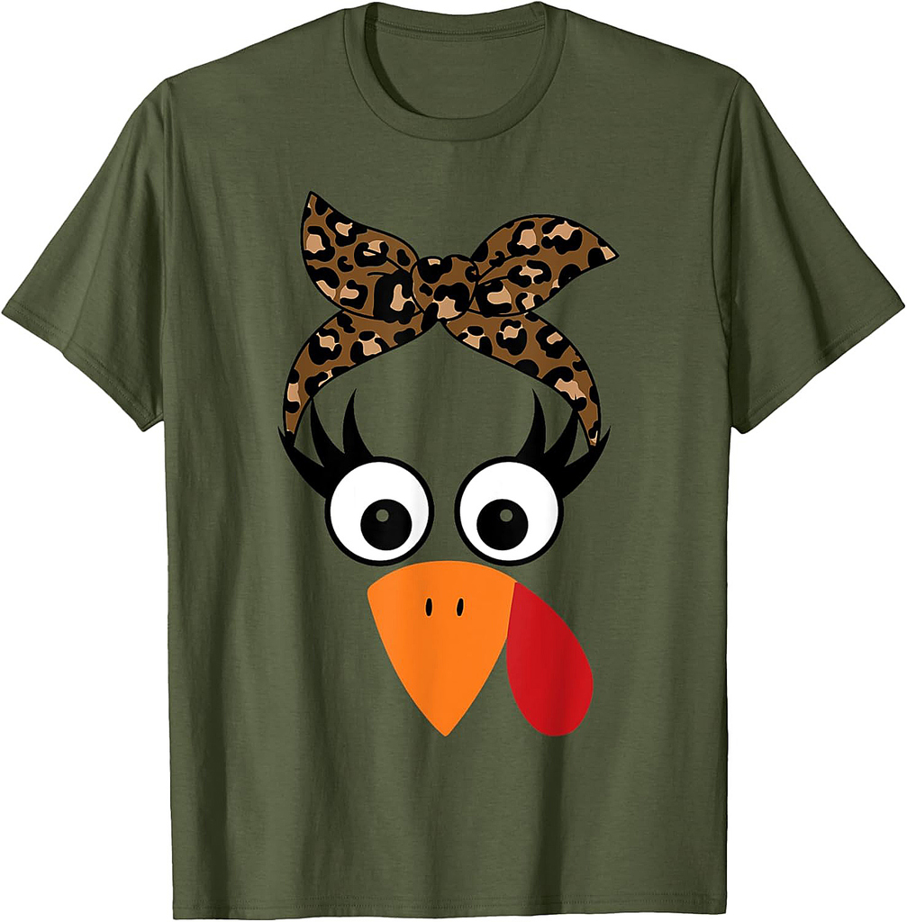 Turkey Face Leopard Headband Womens Thanksgiving Cute T-Shirt