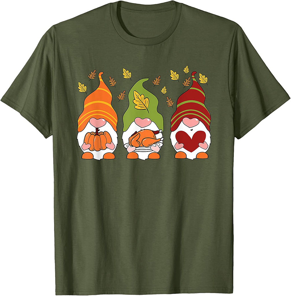 Gnomes Pumpkin Turkey Thanksgiving Day Cute Fall Autumn T-Shirt