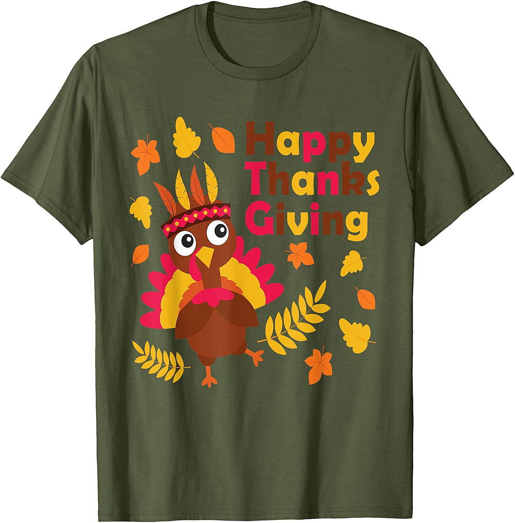 Cute Thanksgiving Turkey Native American Celebration T-Shirt