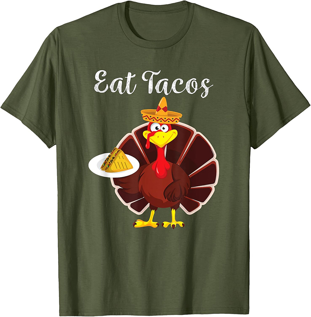 Funny Mexican Turkey Eats Tacos Thanksgiving Christmas T-Shirt