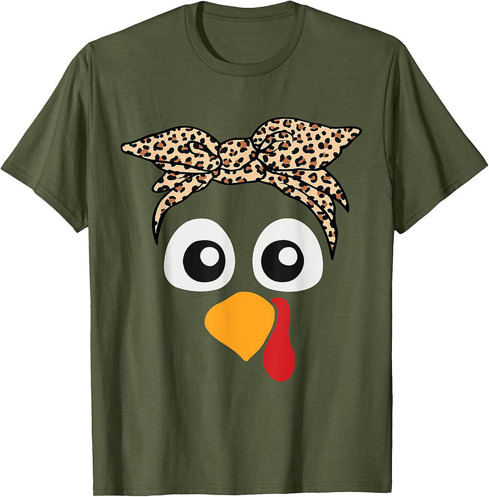 Turkey Face Leopard Headband Womens Thanksgiving Pilgrim T-Shirt