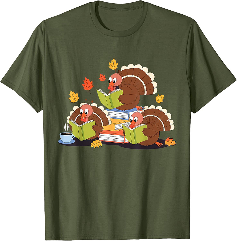 Turkey Reading Books Fall Thanksgiving Teacher Book Lovers 02 T-Shirt