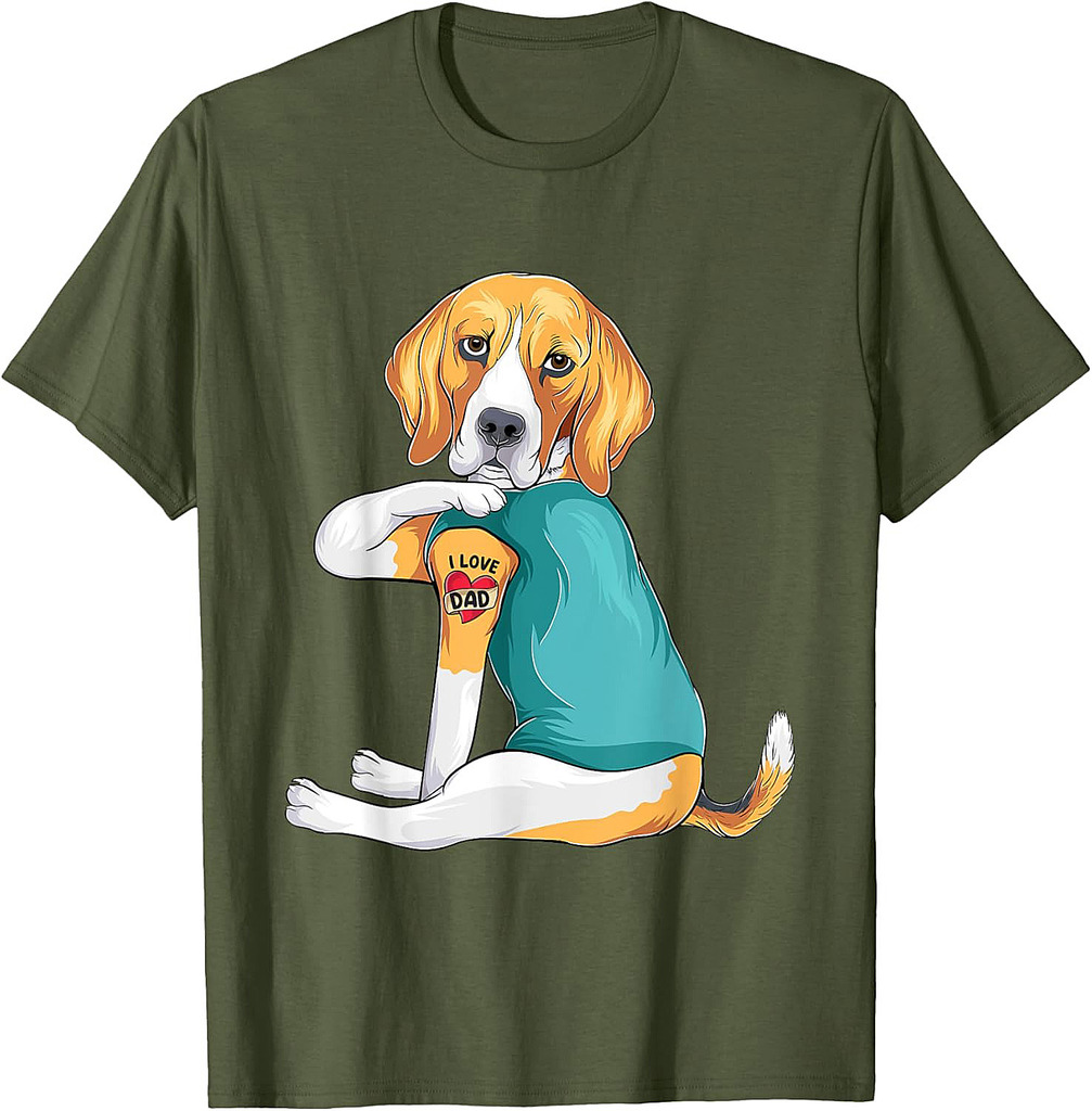 Father's Day Gift Funny Dog Dad Beagle I Love Dad Tattoo T-Shirt