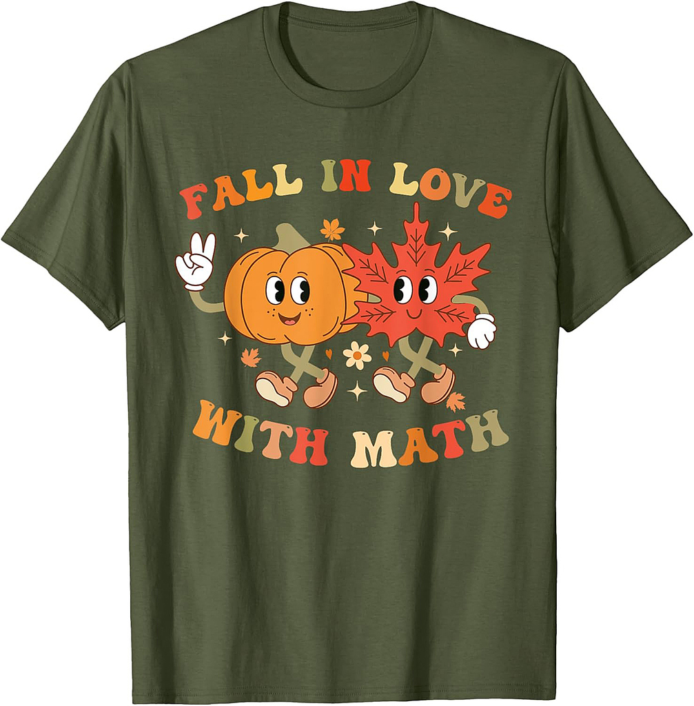 Fall In Love with Math Retro Thanksgiving Teacher Math Fall T-Shirt