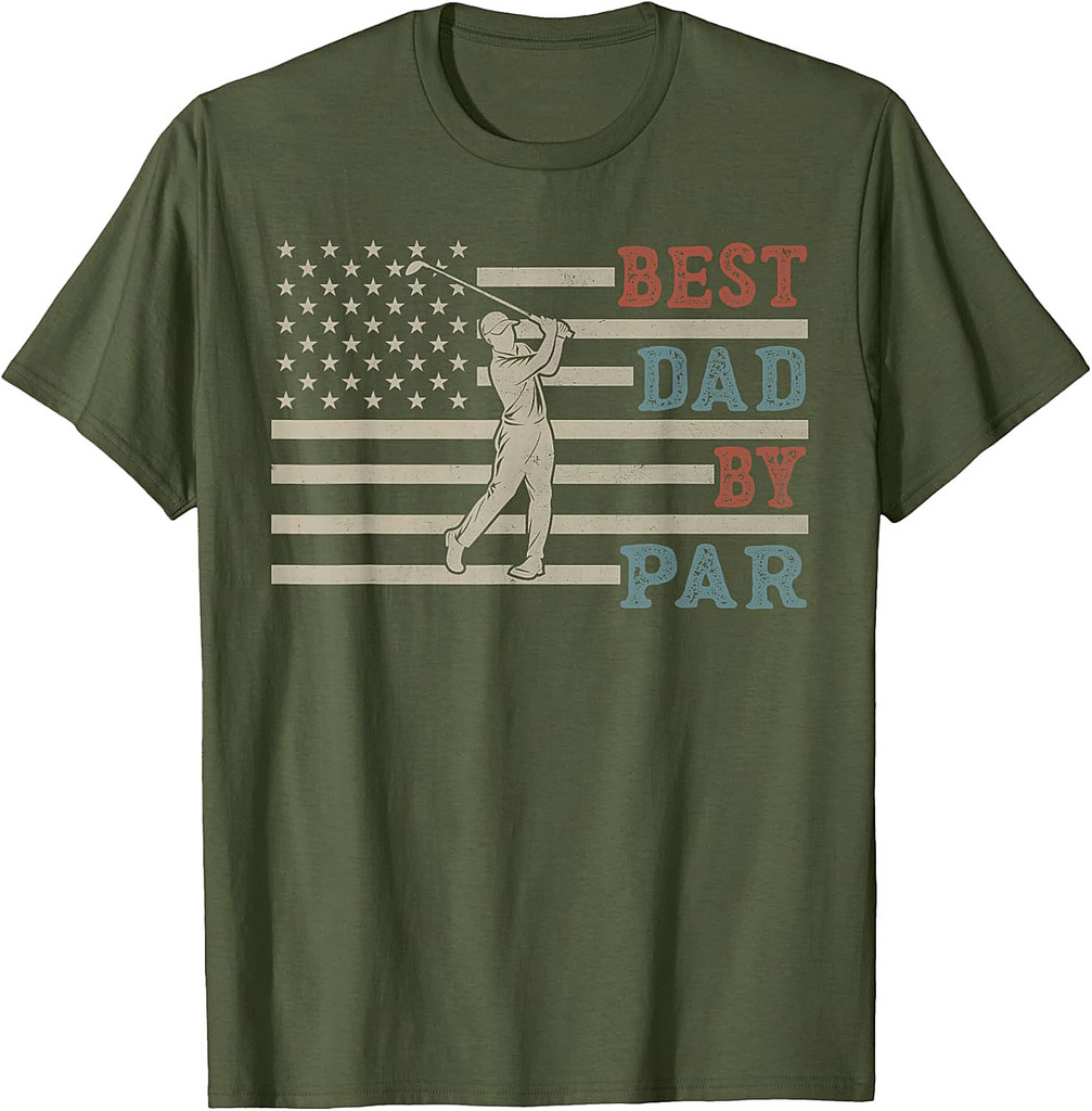 Funny Best Dad By Par Golf Father's Day USA Flag T-Shirt