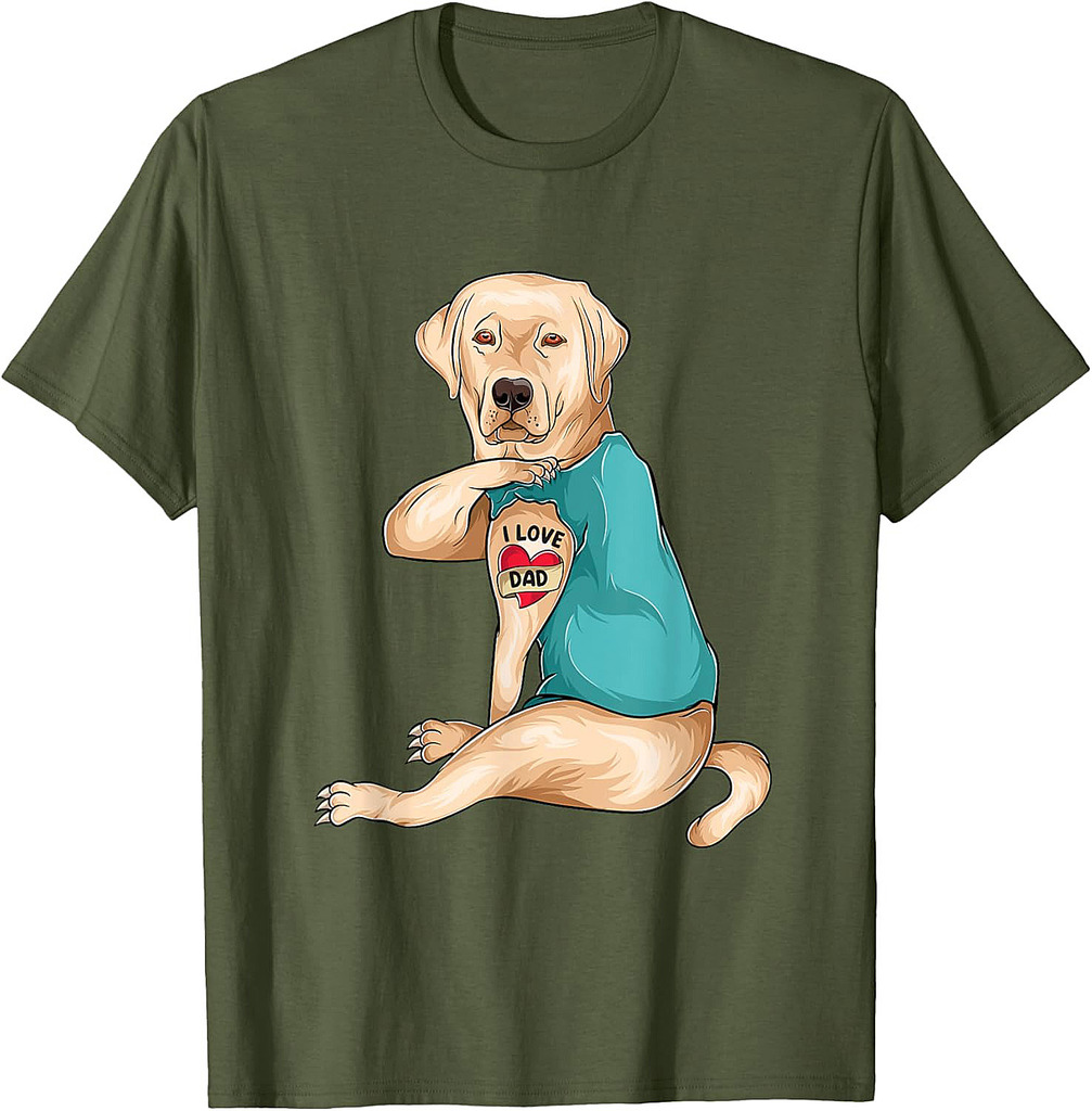 Father's Day Tattoo I Love Dad Funny Labrador Tattooed T-Shirt
