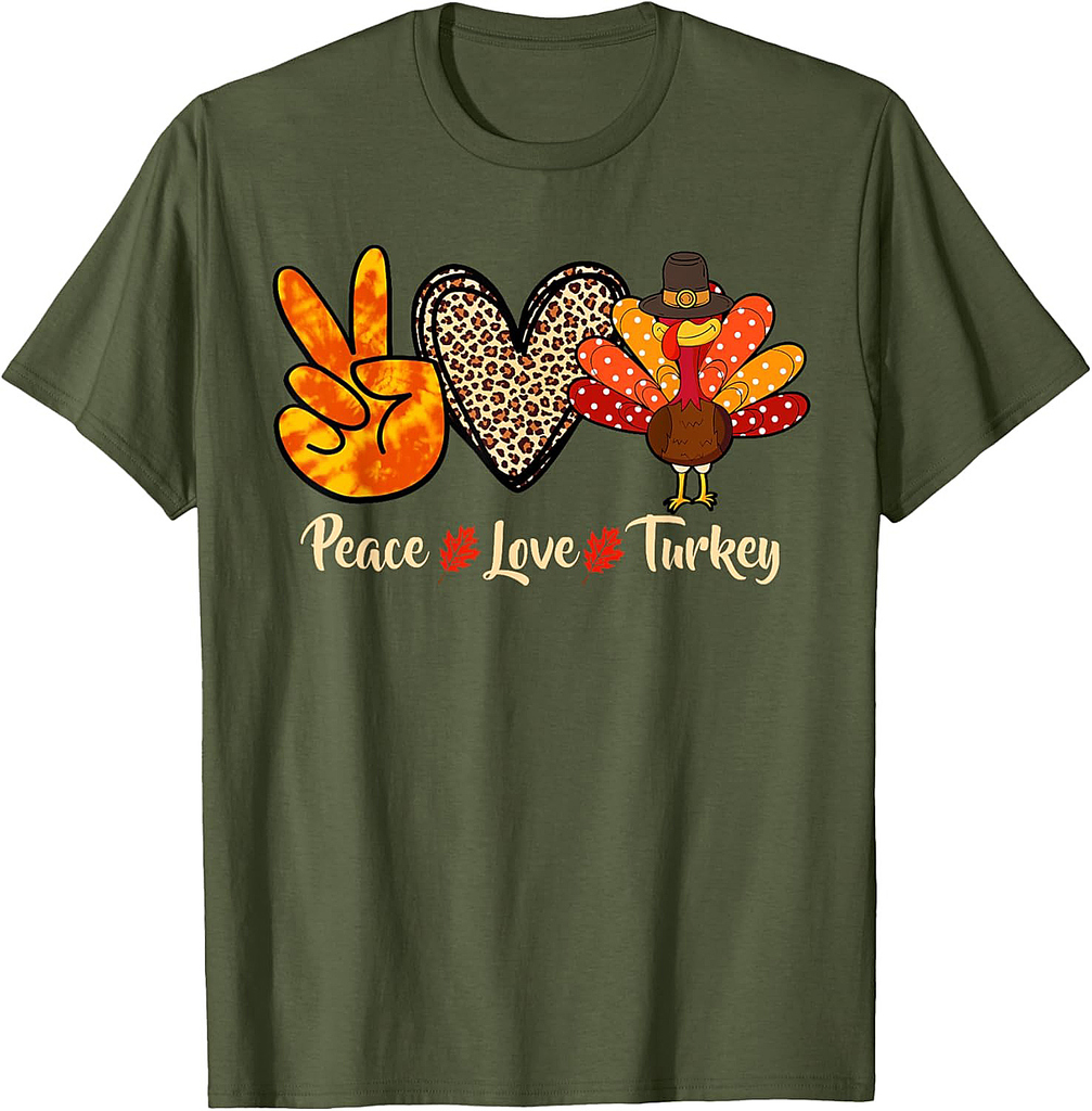 Peace Love Turkey Little Pilgrim Thanksgiving Womens Girls T-Shirt