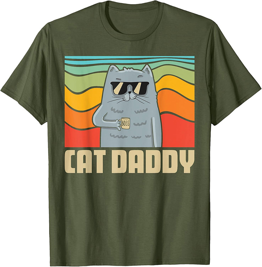 Cat Daddy Father's Day Best Dad Ever Retro Vintage Men Funny T-Shirt
