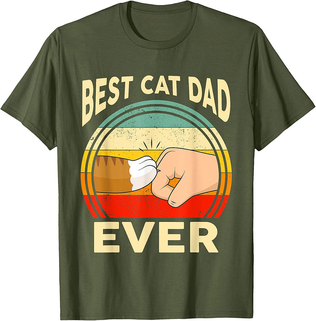 Retro Best Cat Dad Ever Gift For Men Dad Granpa T-Shirt