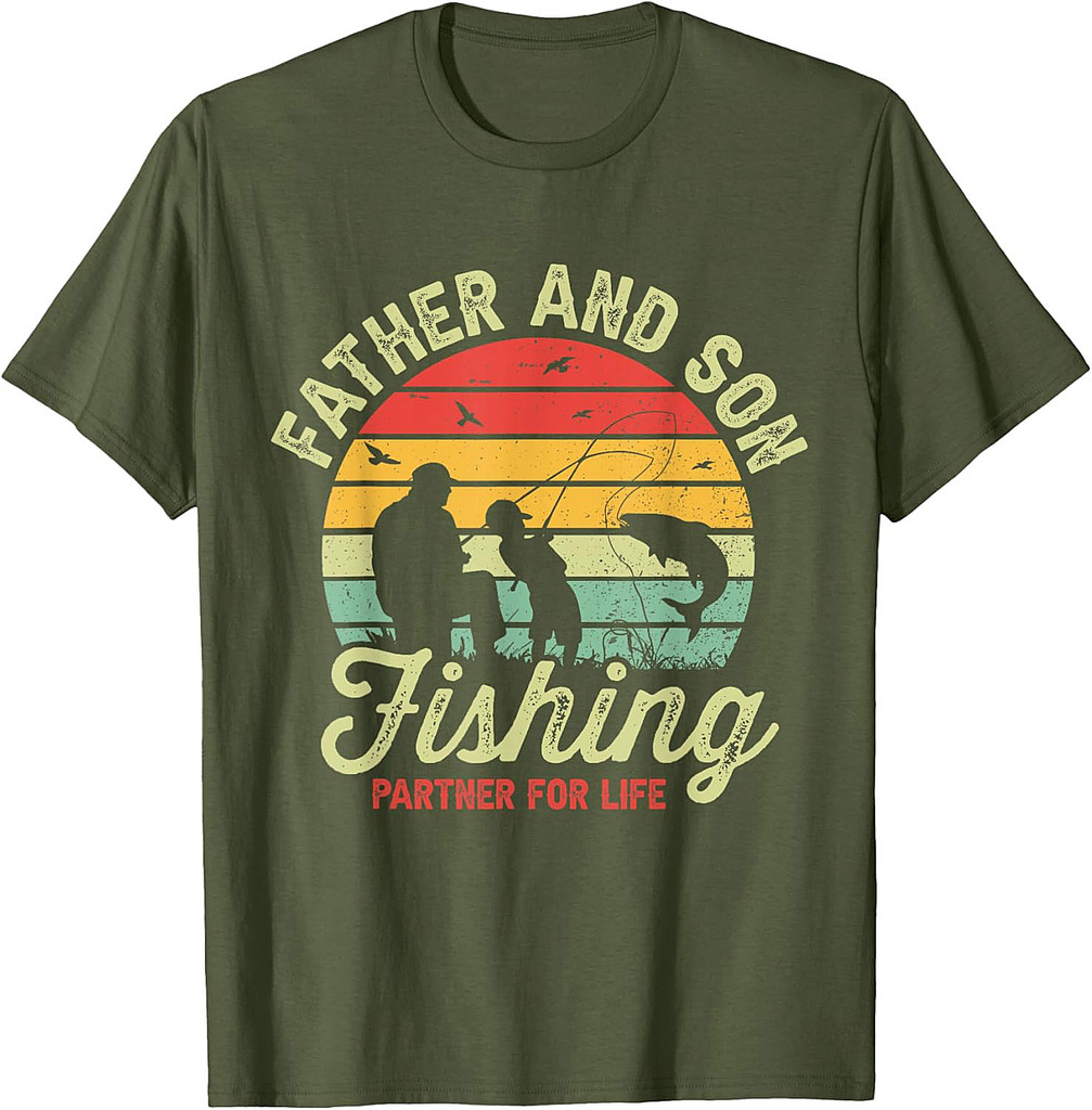 Retro Dad And Son Fishing Partners For Life Fathers Day T-Shirt