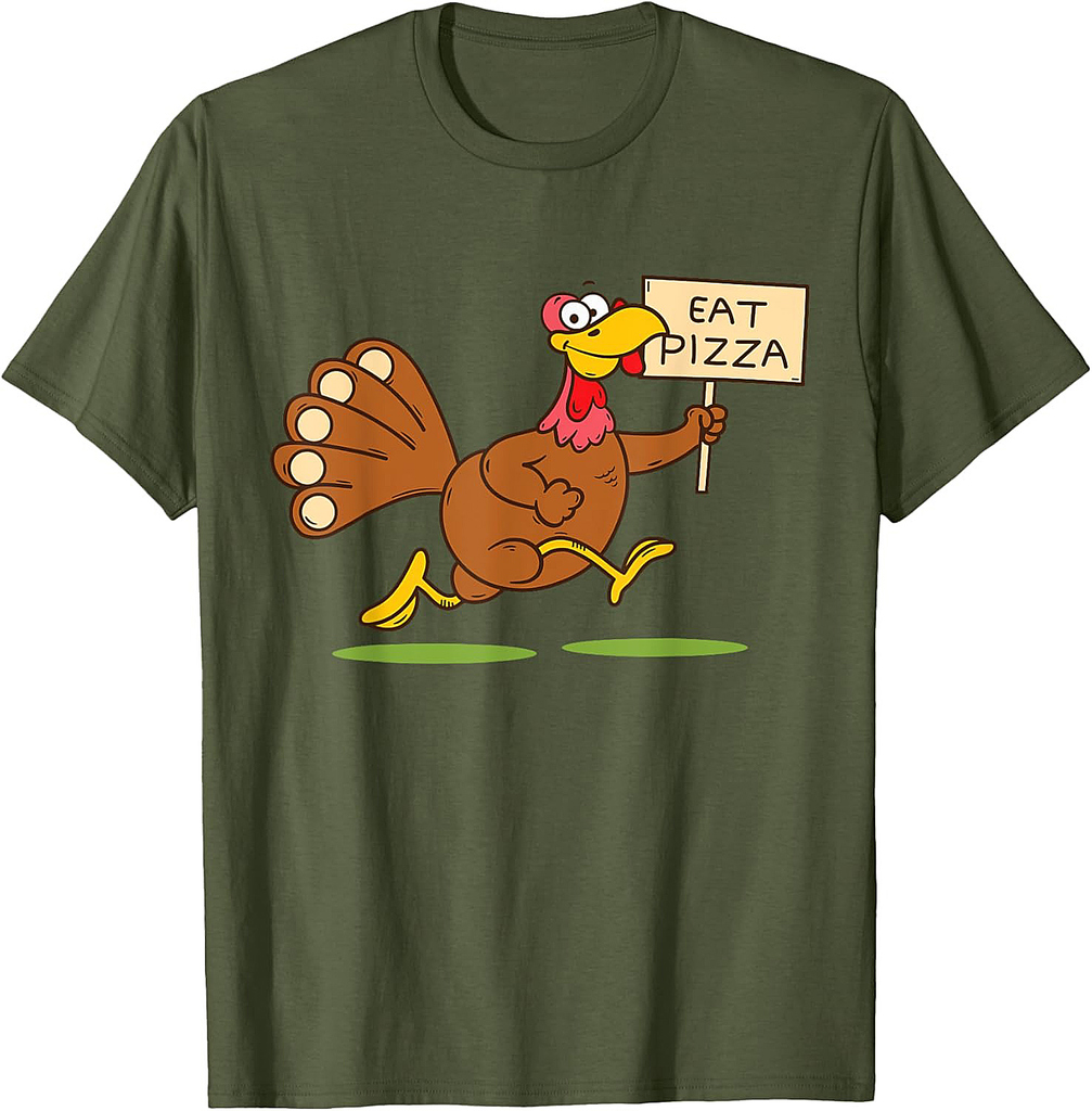 Turkey Eat Pizza Men Vegan Funny Thanksgiving Family T-Shirt
