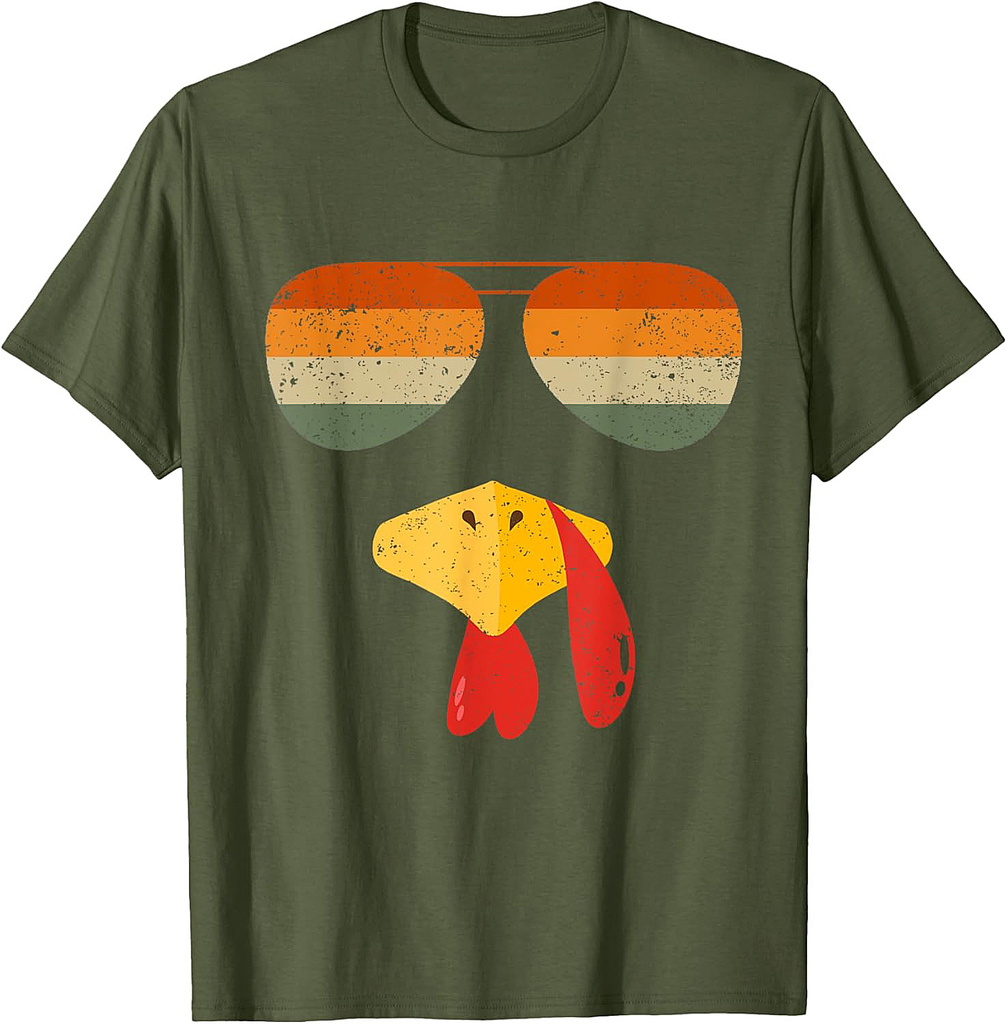 Turkey Face With Sunglasses Funny Thanksgiving For Boys T-Shirt