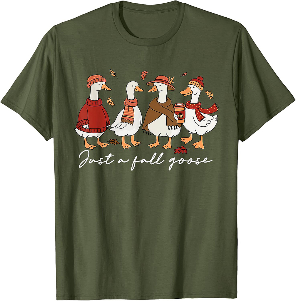 Funny Cozy Goose Autumn Animal Just A Fall Goose T-Shirt