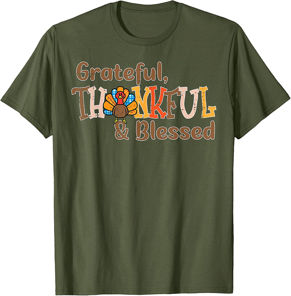 Turkey Grateful Thankful Blessed Thanksgiving Men Women T-Shirt