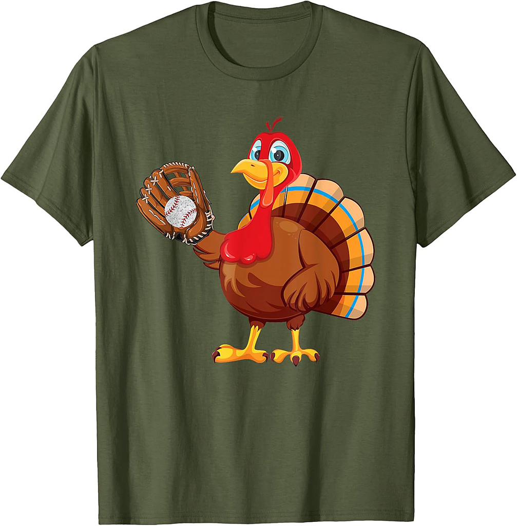 Baseball Player Turkey Funny Thanksgiving Day T-Shirt