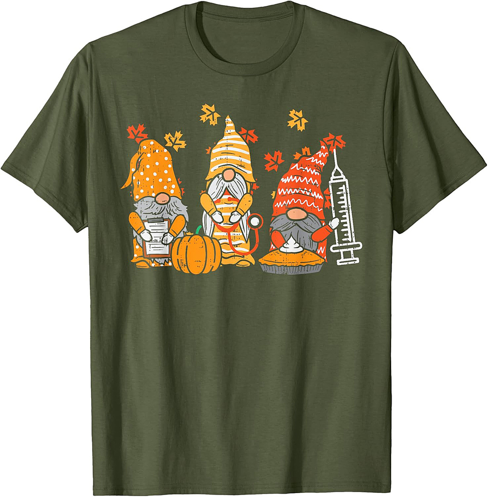 Thanksgiving Nurse Gnomes Fall Scrub Top Autumn RN Women T-Shirt