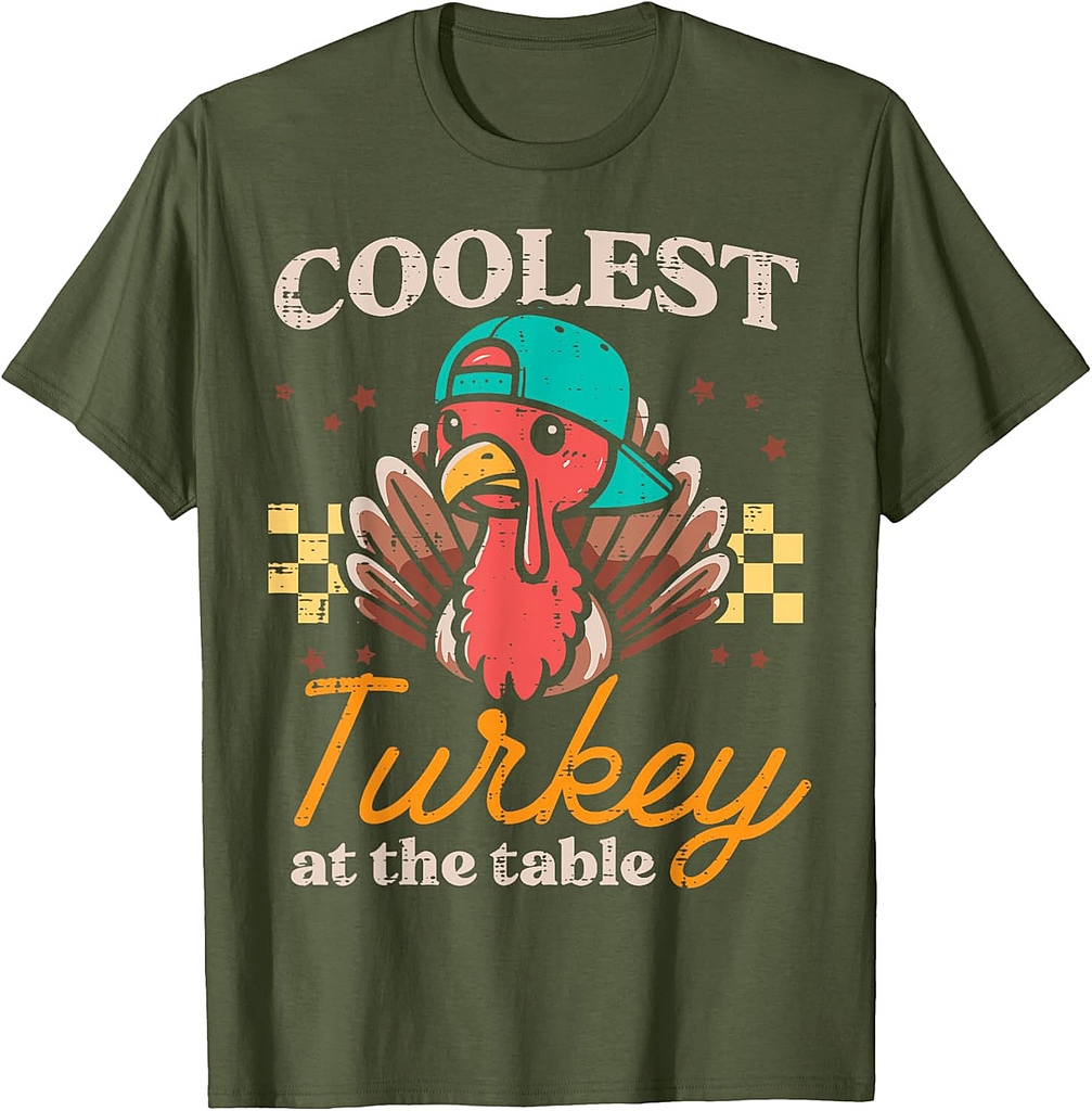 Thanksgiving Coolest Turkey At Table Boys Toddler Youth T-Shirt