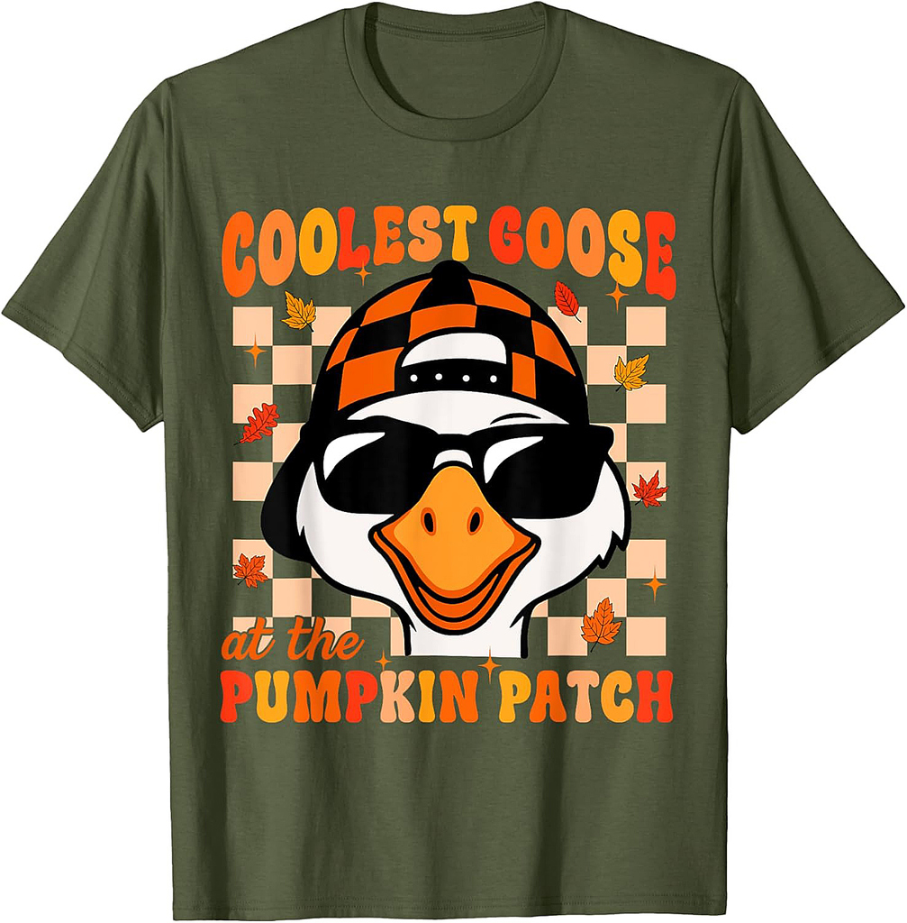 Groovy Coolest Goose at The Pumpkin Patch Fall Thanksgiving T-Shirt