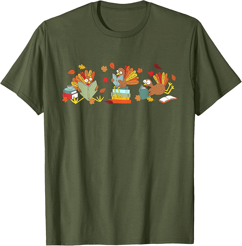 Turkey Reading Books Fall Thanksgiving Teacher Book Lovers T-Shirt