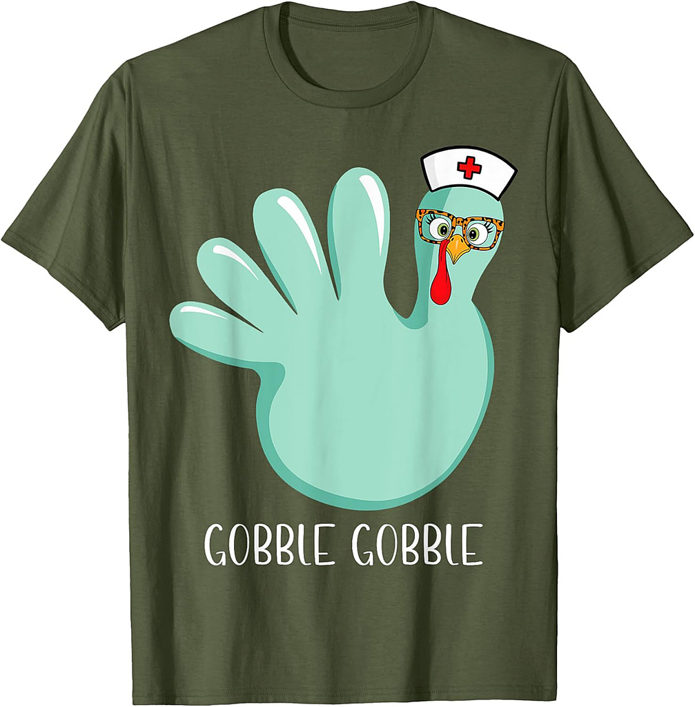 Turkey Glove Gobble Thanksgiving Fall Thankful Nurse Medical T-Shirt